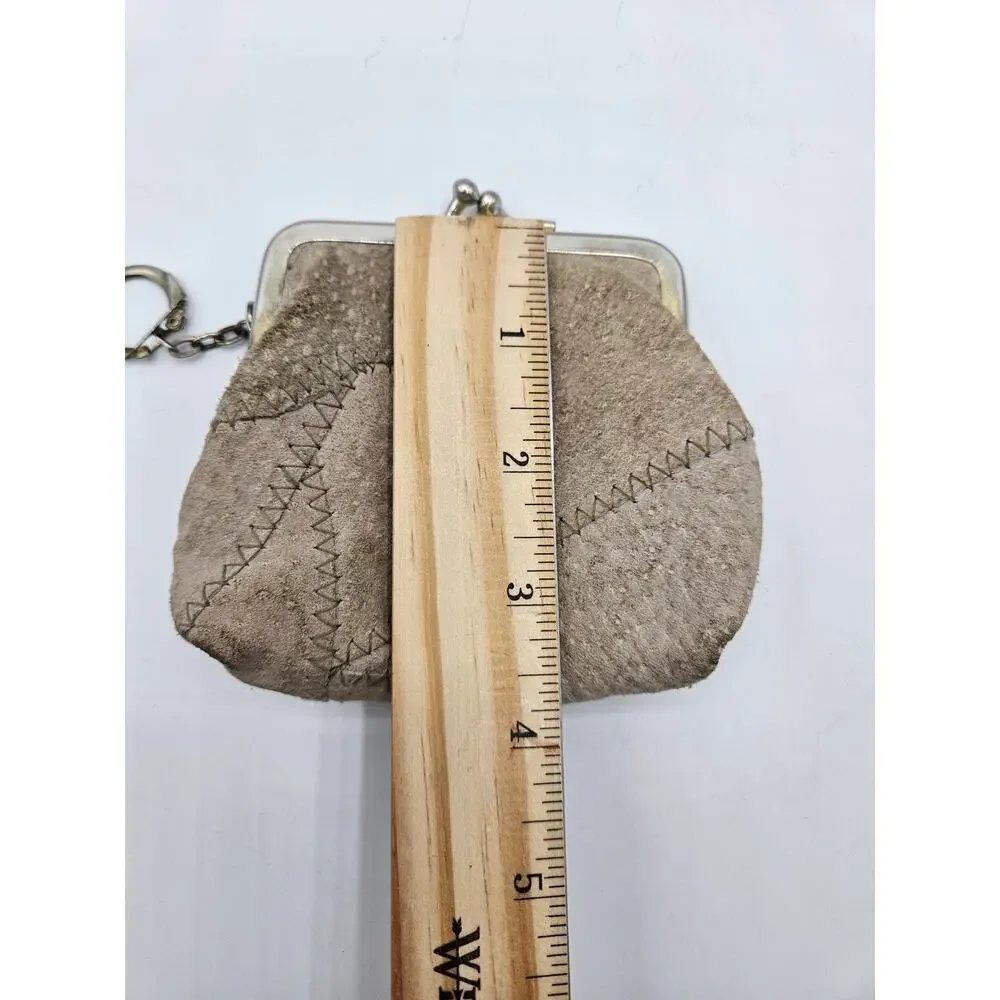 Womens Leather Coin Purse Key‎ Chain Brown Snap Closure